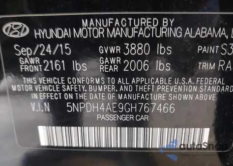2016 Hyundai Elantra Se z USA, uszkodzony, nr VIN 5NPDH4AE9GH767466